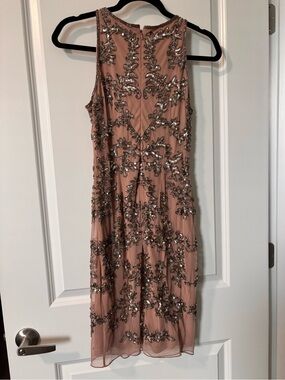 Adrianna Papell Rose Blush Sequin Embellished Midi Dress
